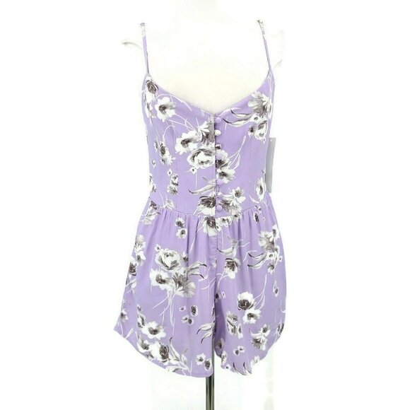 New Flynn Skye Alana Morning Bouquet Romper Womens Medium Button Front Lavender - Picture 2 of 8
